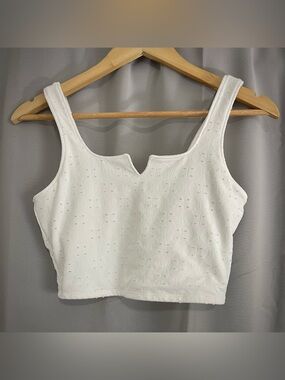 Shabby Chic White Thick Shelf Bra Tank Top Double Lined Eyelet Brami Crop S